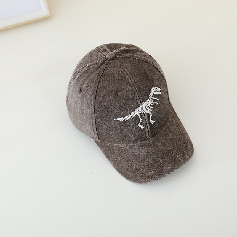 หมวกกีฬา2024หมวกนักเรียนเด็กผู้ชายลายไดโนเสาร์ปักฤดูร้อนหมวกแก๊ปสำหรับเด็กกลางแจ้งสำหรับปรับ2-8Years ได้