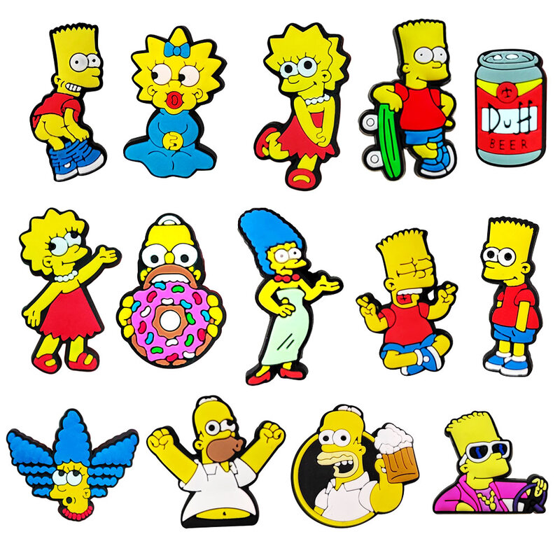 Sandalias de PVC de dibujos animados de Disney Simpson, accesorios para zuecos, decoraciones, regalo para niños, 14 unidades por Set