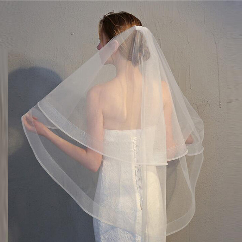 Marfim Nupcial Véus De Noiva, Uma Camada, 120cm Curto, Noiva Branco Acessório, Atacado, à venda, 2022