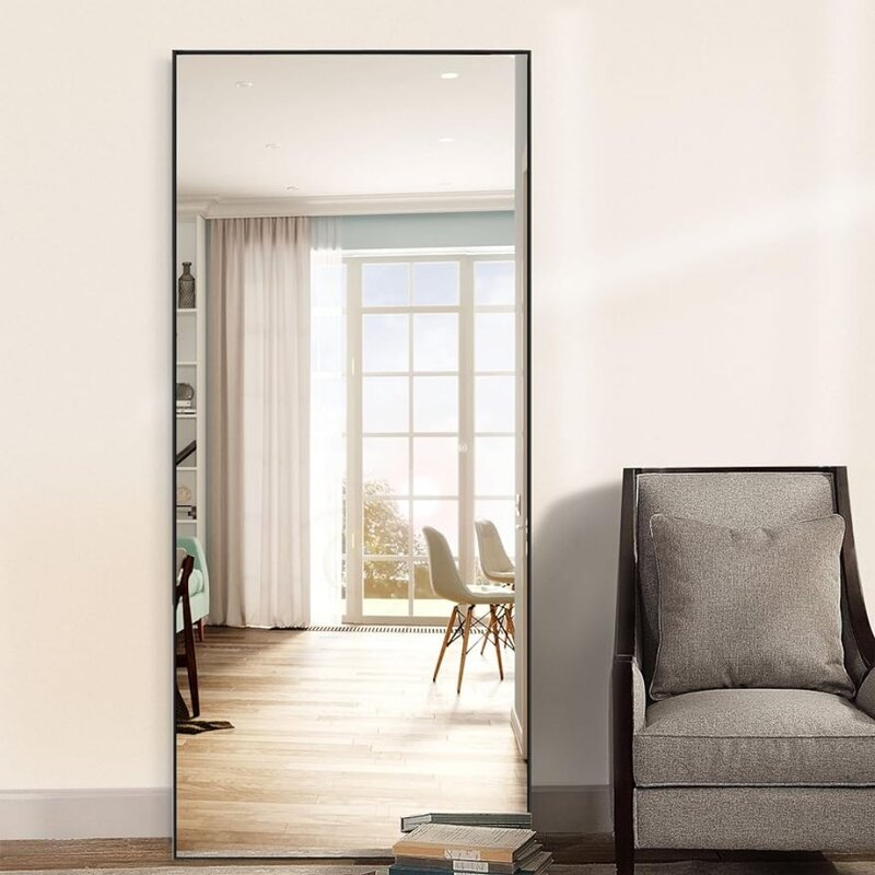 Cermin ukuran besar lantai, kaca panjang penuh dengan bodi penuh atau cermin rias dinding miring untuk ruang tamu bingkai logam campuran aluminium