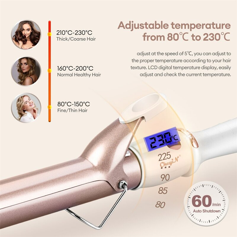 CkeyiN 32mm 38mm Electric Hair Curler for Women Professional Ceramic Curling Iron Adjustable Temperature Hair Styling Tool