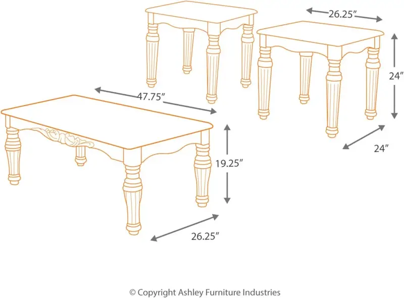 ชุดโต๊ะ3ชิ้นลายหินอ่อนเทียมแบบดั้งเดิมของ Ashley North Shore ประกอบด้วยโต๊ะกาแฟและโต๊ะ2โต๊ะสีเข้ม