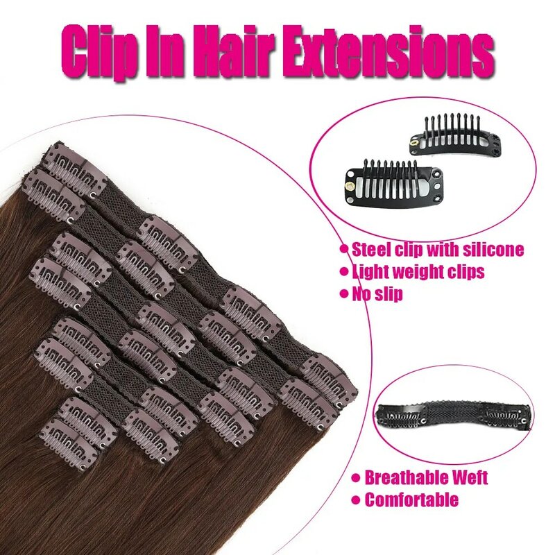 Extensiones de cabello humano con Clip, pelo Natural liso Remy, 8 piezas, 120g