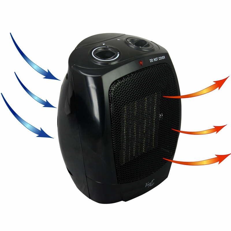 Vie Air-Chauffage de bureau portable en céramique noire, 1500W, 2 réglages, avec thermostat réglable