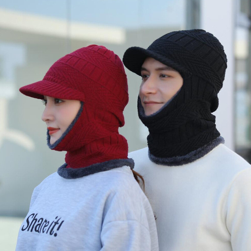 男性と女性のための冬の帽子,ウールのスカーフ,バラクラバマスク,ニットのキャップ