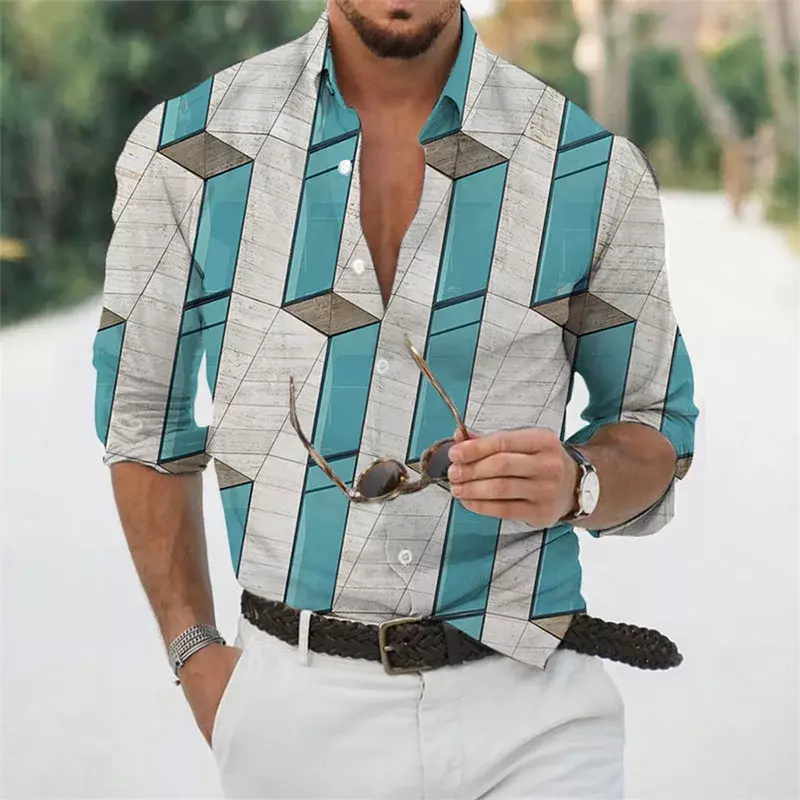 Мужская рубашка с леопардовым принтом, Повседневная Уличная рубашка на пуговицах, с отложным воротником и длинным рукавом, европейский размер, 2023