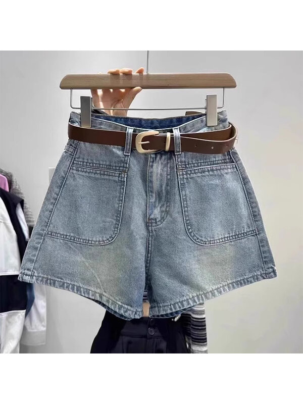 Женские джинсовые шорты, синие повседневные винтажные ковбойские шорты в Корейском стиле Y2k, уличная одежда, джинсовые шорты с высокой талией для женщин, лето 2023