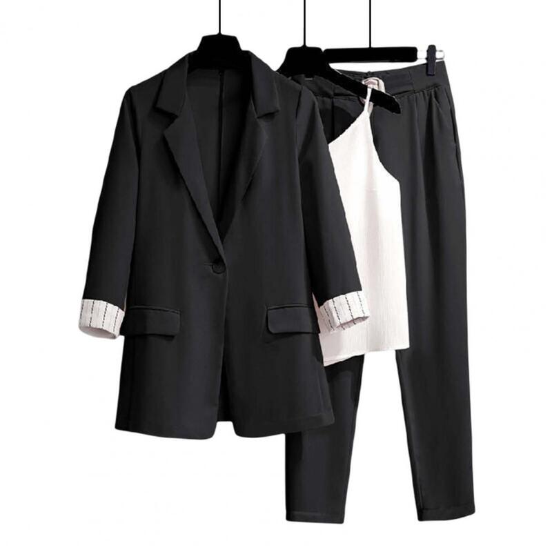 3 Pcs/Set Blazer Vest Trousers Set  Anti-wrinkle   Lady Business Outfit Turn-down Collar Lady Business Outfit