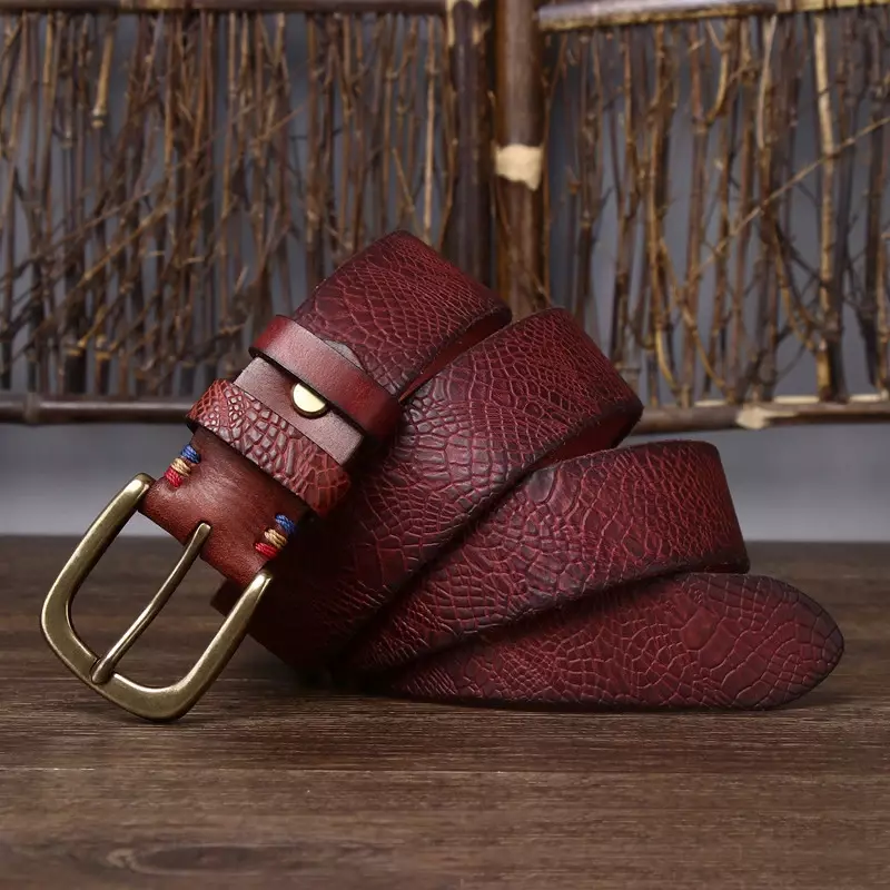 3.8CM Solid Copper Pin Buckle Belt Male Serpentine Belts Cowskin Male Snakeskin Grain Belt Fashion Genuine Leather Jeans Belts