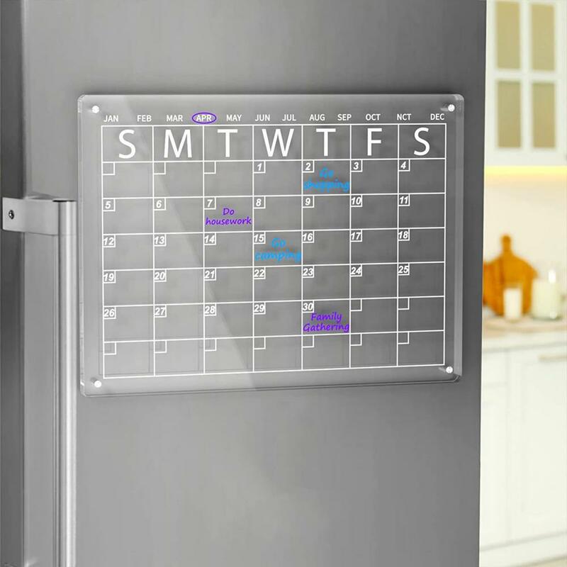 Calendario de borrado en seco magnético acrílico, tablero de limpieza fácil, pizarra magnética fuerte, suministros para el hogar