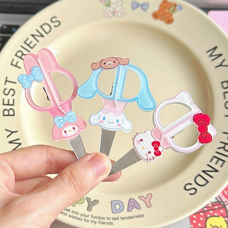 Sanrio-Tijeras pequeñas de Hello Kitty Kawaii para niñas, horquilla de dibujos animados, Cinnamoroll, My Melody, flequillo, Clip de borde, juguetes para niñas