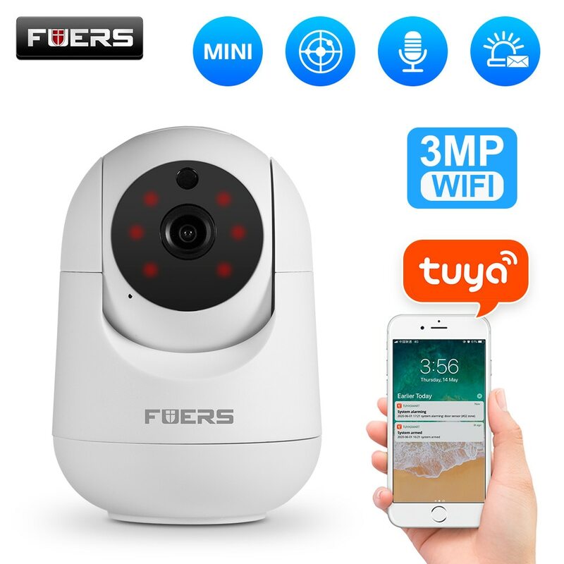 Fuers 3MP WiFi Camera Tuya Smart Home Indoor Wireless IP Surveillance Camera AI Detect Automatic Tracking Security Baby Monitor