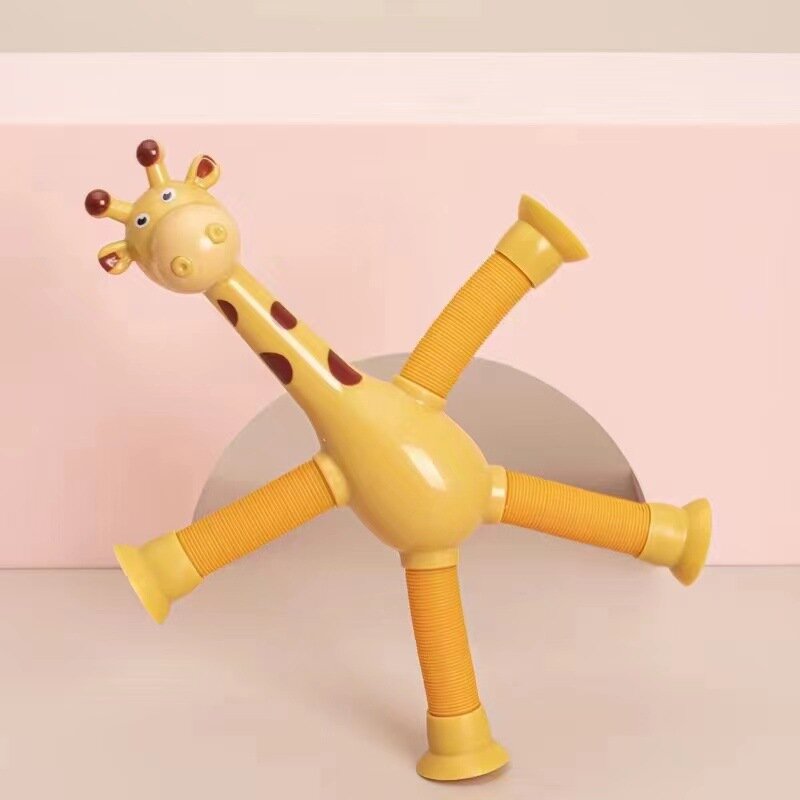 Juguete de rompecabezas de jirafa de tubo elástico, novedad, juguete de descompresión, ventosa de dibujos animados, jirafa telescópica, forma de variedad luminosa