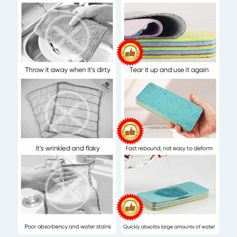 12-Layer Rainbow Color Fiber Tearable Water-Absorbing Rag Kitchen Utensils Goods Dishcloth Scouring Pad Towels  Car Cleaning