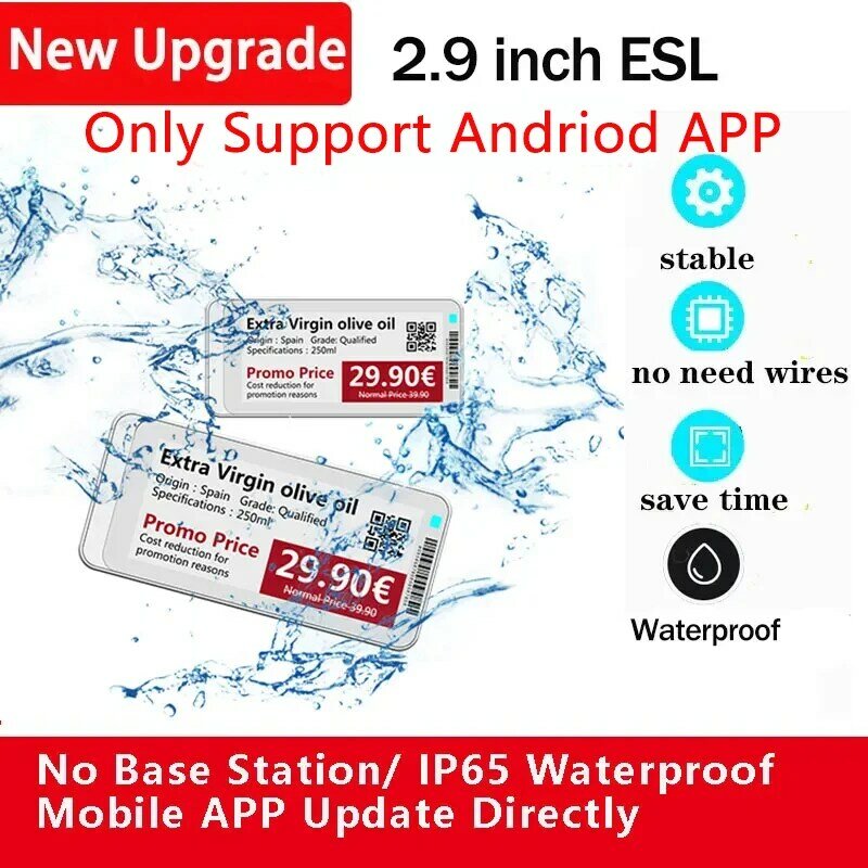 New Upgrade 2.9 Inch Eink Screen Price Tag Price Display Shelf Label Bluetooth Andriod System APP Control Waterproof IP65