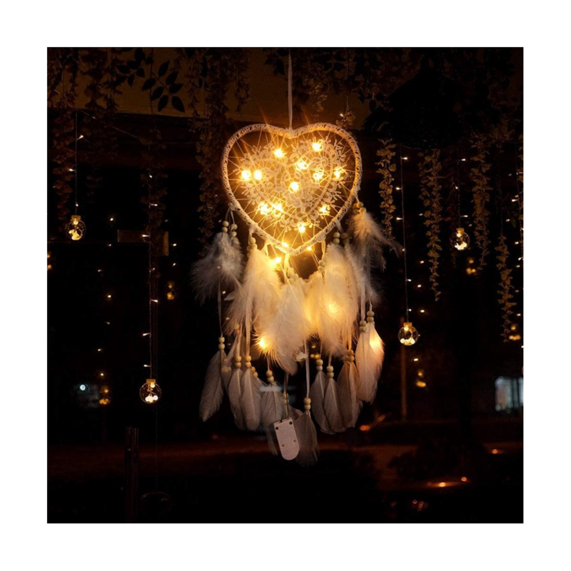 Heart Boho Dream Catcher, with LED Light Heart-Shaped Dream Catcher Pendant Boho Style Decoration for Girls Gifts