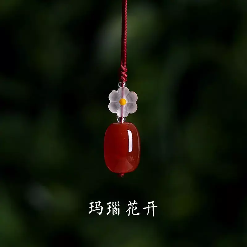 Corrente de telefone móvel flor de ágata vermelha para mulheres, disco U, pingente anti-perda, requintado, curto, antigo, design simples, cordão, namorada