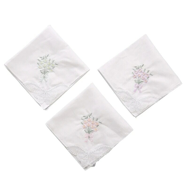 レディース綿刺繍ハンカチレディースソフトソリッドキャンディーカラーの花レースエッジングハンカチ用ウェディングパーティー