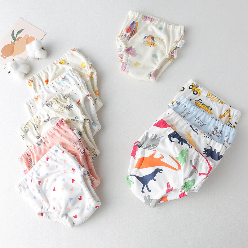 Calças de treino reutilizáveis impermeáveis do bebê, fraldas de algodão fofas, calções infantis fraldas, fraldas, roupa interior mudando, novo