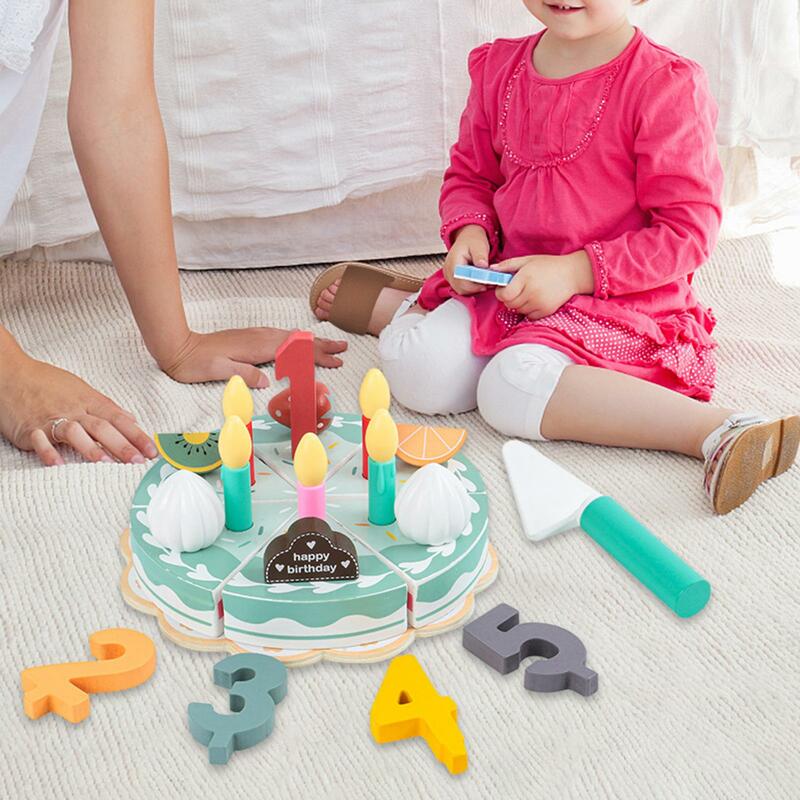 Kids Birthday Cake Toys Food Toy Montessori with Candles Fruit Accessories for Children Toddlers Boys Girls 3 Years Old and up
