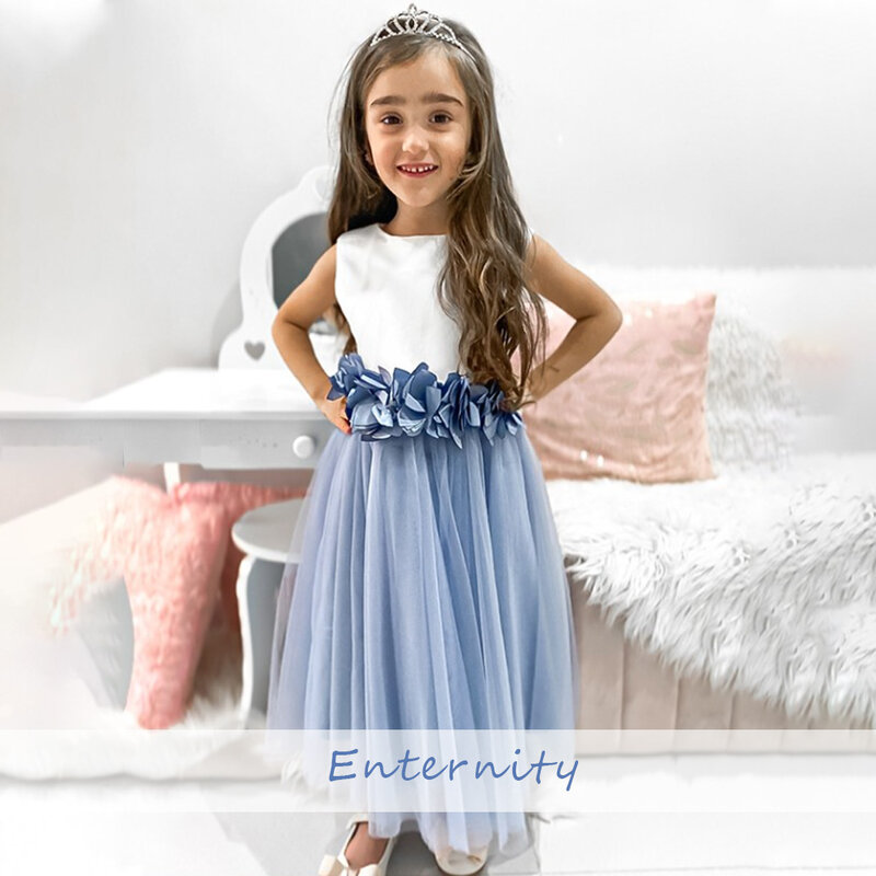 فستان بناتي رائع a-line بخصر زهرة Princesse Enfant فستان فتاة الزهور الطول الأرضي بدون أكمام Vestidos Para Niñas
