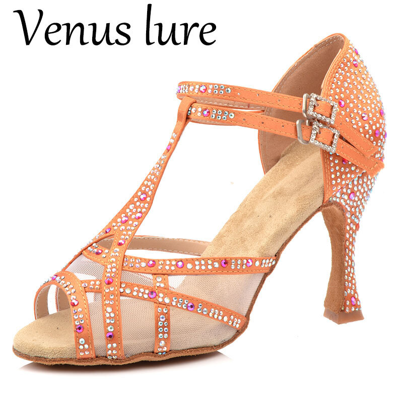 Sandales de danse avec strass à talon de 9CM, chaussures de danse avec leurre Venus, Standard et personnalisées
