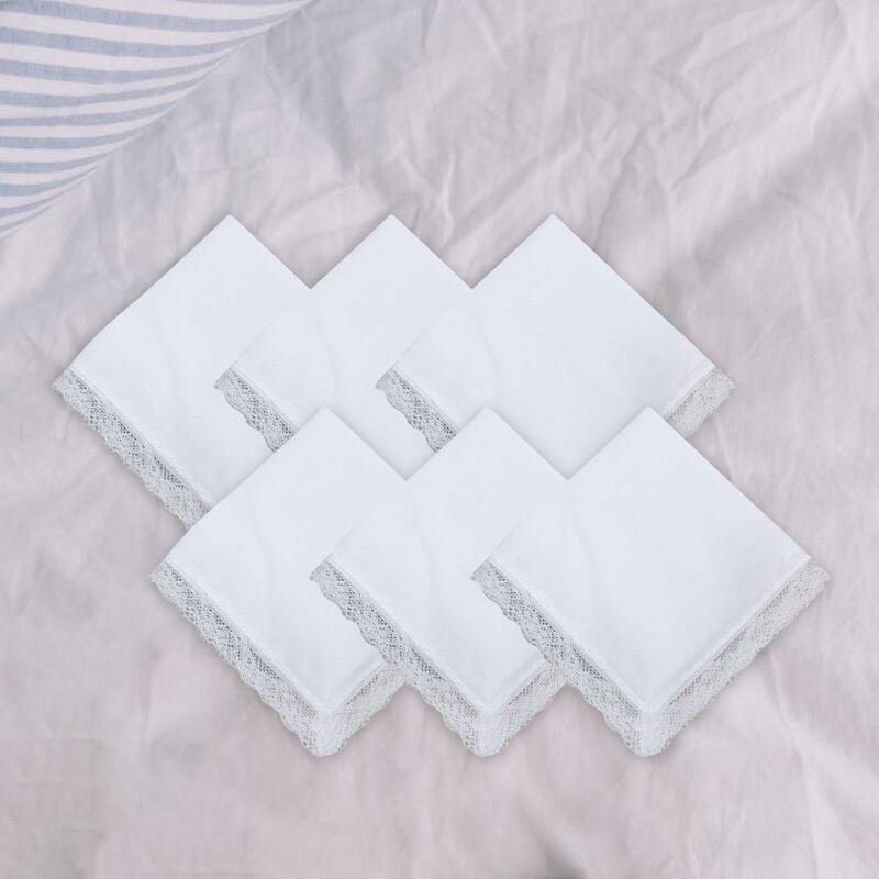6 Pieces White Cotton Handkerchiefs DIY Blank Handkerchiefs Reusable Elegant Hanky for Women Children Lady Wedding Favors Prom