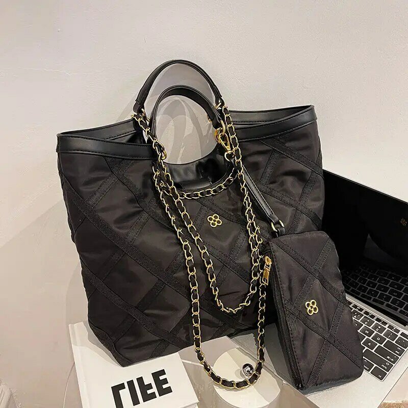 Women's Bag New Fashion Casual Embroidery Chain Large Capacity Shoulder Bag Luxury Design Lingge Handheld Shopping Bag Tote Bag