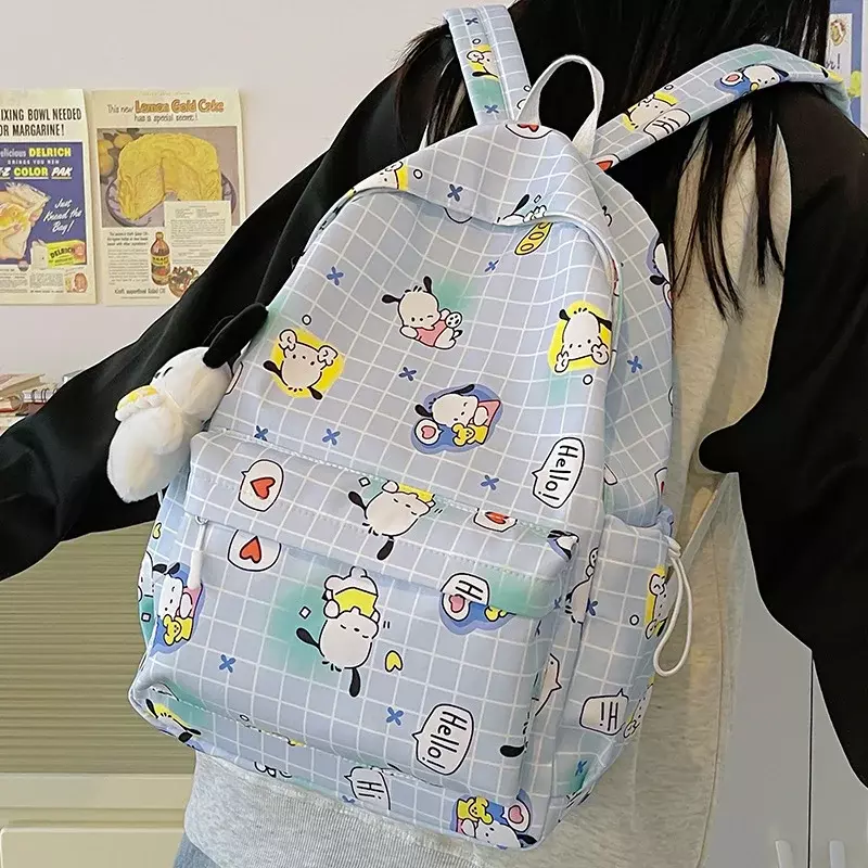 Sanrio กระเป๋านักเรียนลายการ์ตูนน่ารักน้ำหนักเบา, ใหม่กระเป๋าสะพายไหล่สไตล์มหาลัยแบบสบายๆกระเป๋าเป้ความจุมาก