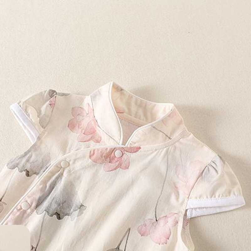 女の赤ちゃんのための花柄のコットンロンパース,新生児服,プリンセス,1歳の誕生日,夏,中国風