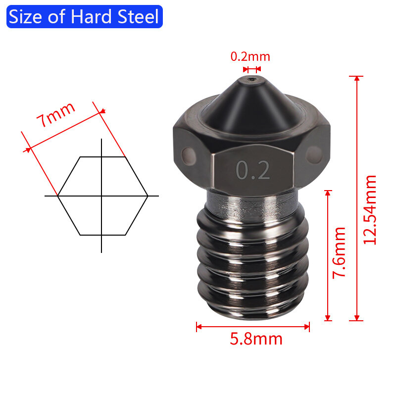 2 buah semua logam V6 Nozzle 3D bagian Printer M6 benang kuningan baja keras Titanium PTFE berlapis nozel E3D V5 untuk 1.75mm filamen