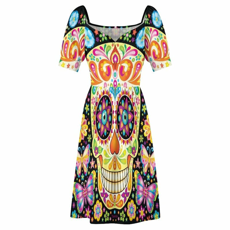 Красочное платье без рукавов с изображением сахарного черепа-день мертвецов женское летнее платье-Юбка Для Женщин