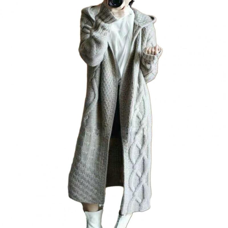 Suéter de manga larga con capucha para mujer, cárdigan grueso de Color sólido, ropa femenina de otoño e invierno