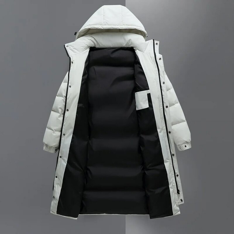 Męskie zimowe kurtki długi, z kaczego puchu z kapturem kurtki puchowe wysokiej jakości męskie na zewnątrz wiatroszczelne ciepłe kurtki zimowe odzież męska