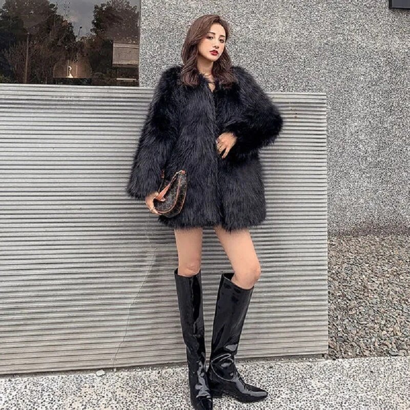 Faux Fur Coat Womens Clothing 2023 New Fashion All-match Casual Winter Jacket Female Large Size Long Faux Fox Fur Ouerwear