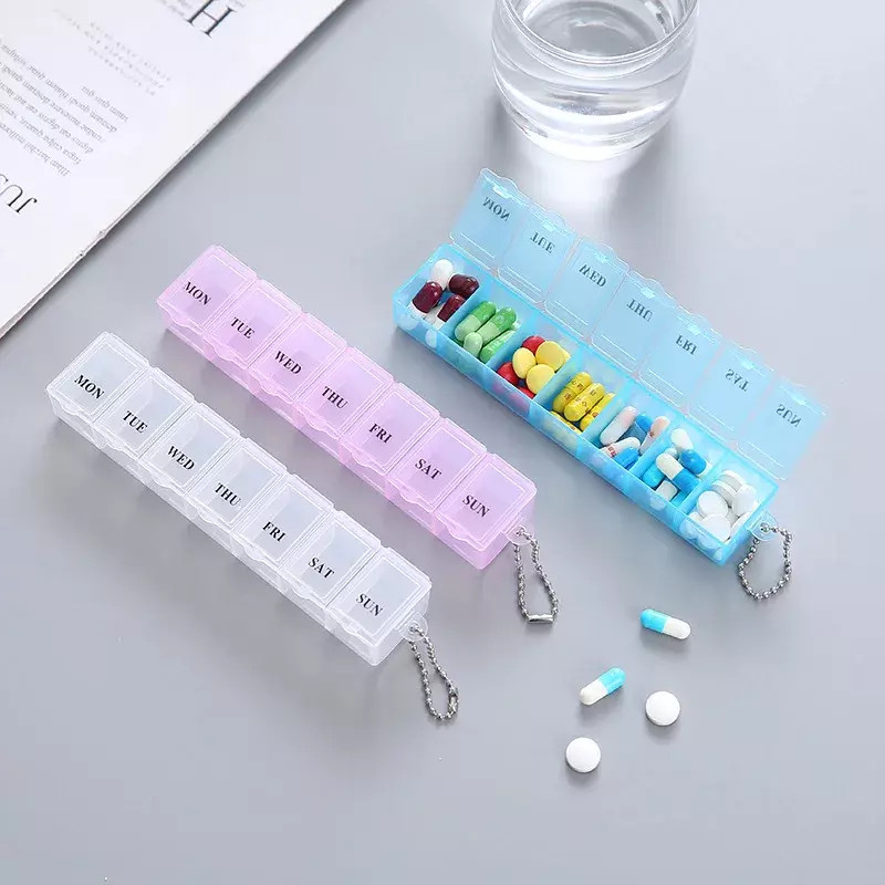 Scatola per medicinali per pillole da 7 giorni supporto per Tablet settimanale custodia per contenitori per contenitori scatola per pillole splitter 3 colori organizzatore per portapillole