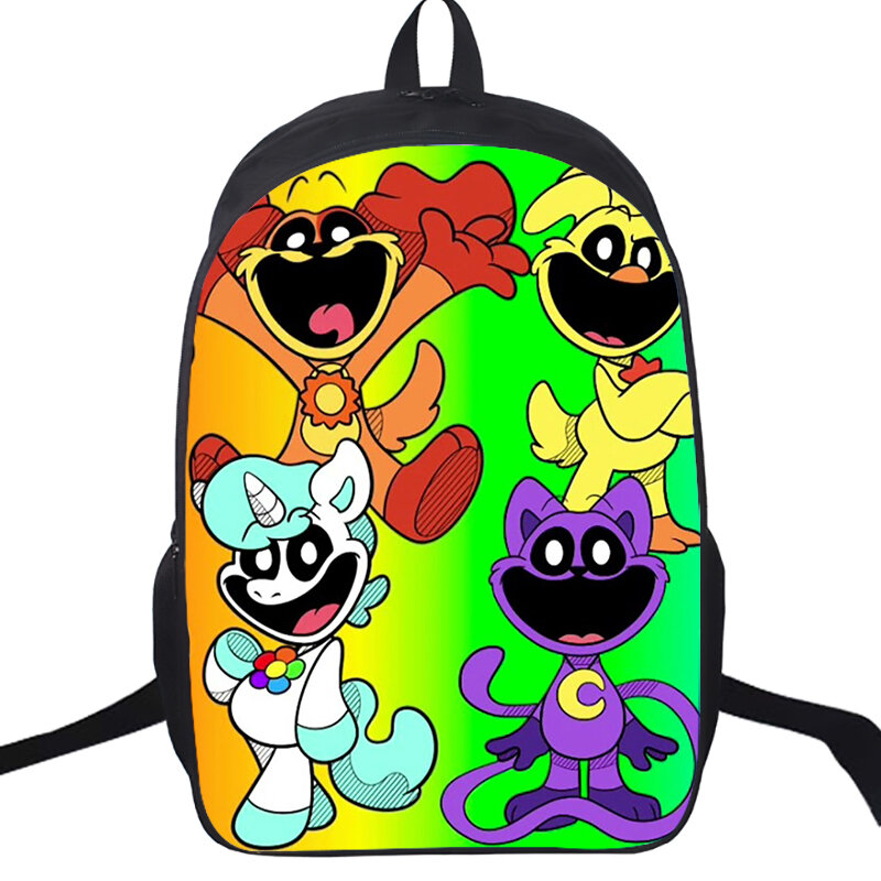 Dwuwarstwowe torby szkolne z uśmiechniętymi stworzeniami nastolatek plecaki o dużej pojemności 16 Cal torba na laptopa chłopcy dzieci plecaki Softback
