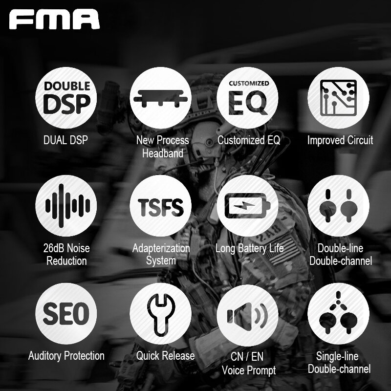 2022 versi baru penuh Digital Dual DPS FMA AMP Headset taktis pengurang kebisingan komunikasi V20/V60 PTT Aksesori militer