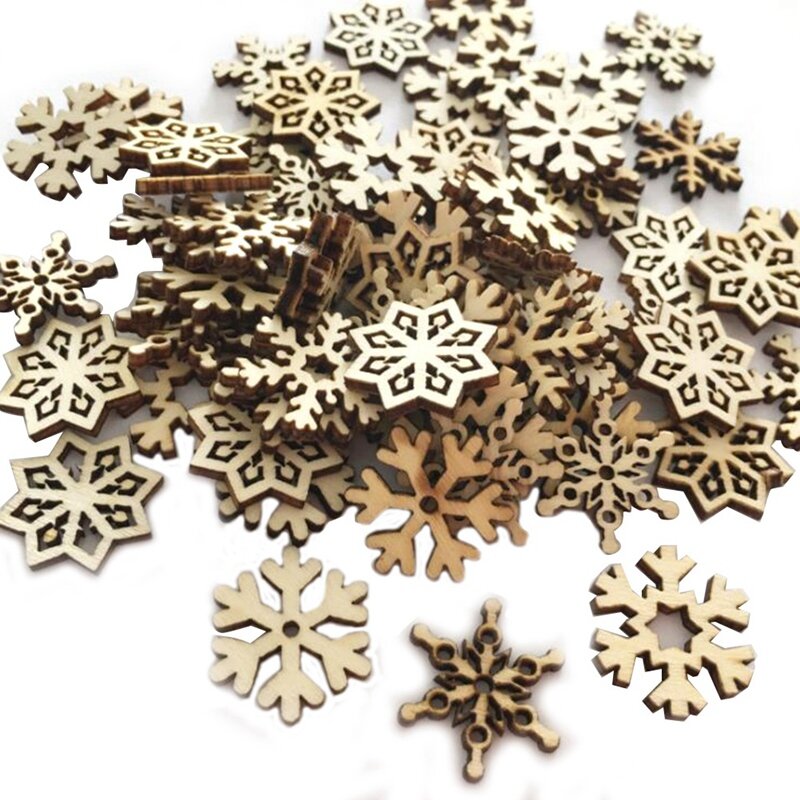 100 Stück Holz Schneeflocken Verzierungen Ausschnitte Handwerk Ornamente unvollendete Holz Schneeflocke hängende Ornamente