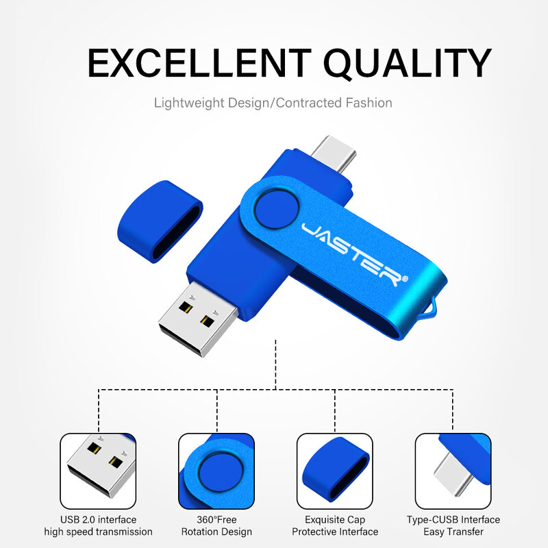 Rotatable OTG Pen Drive 32GB Free Key Chain Memory Stick Pendrive High Speed TYPE-C USB 3.0 Flash Drive 64GB for Mobile Phone