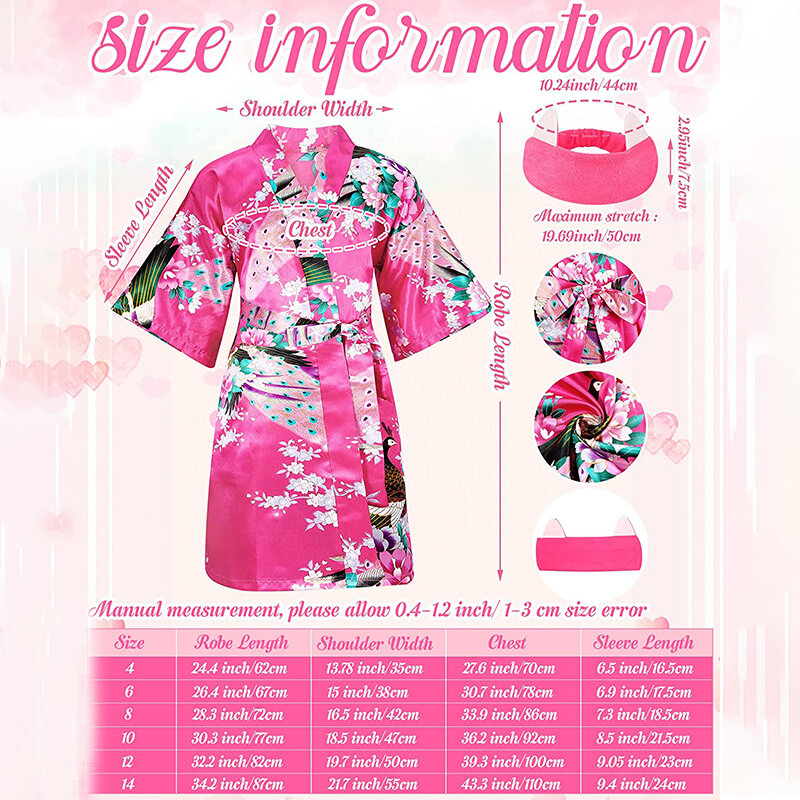 5Set Satin Silk Spa Party Robes Festa do Pijama Crianças Robes Roupão para a menina Kimono Aniversário Camisola Fontes Do Casamento Headband