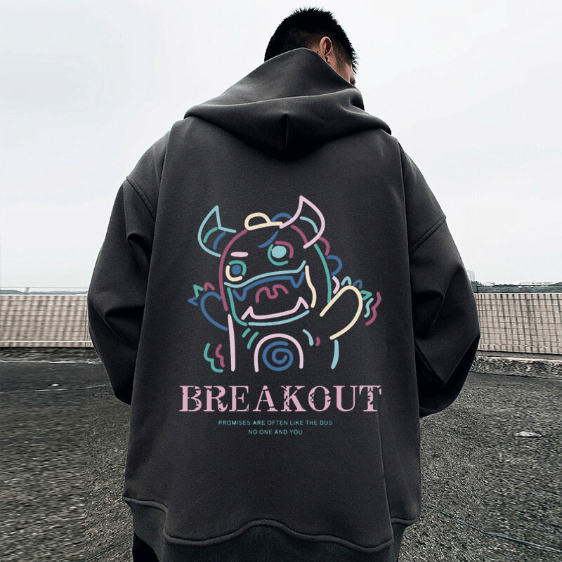 Anime Breakout Cattle Print Zipper Sweatshirts For Men Autumn Streetwear Hoodies Casual Hip Hop Sportswears y2k Hoody Jackets