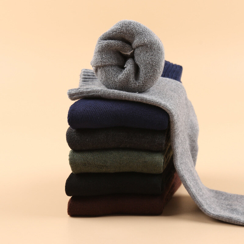 1pair Terry Socks Men Mid-Calf Solid Color Padded Thickened Warm Mid-Calf Men Towel Socks Winter