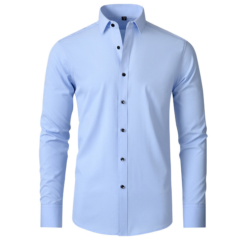 Plus Size 7XL 6XL High Elasticity Seamless Spandex Shirt Men Long Sleeve Slim Fit Casual Solid Color Social Formal Dress Shirts