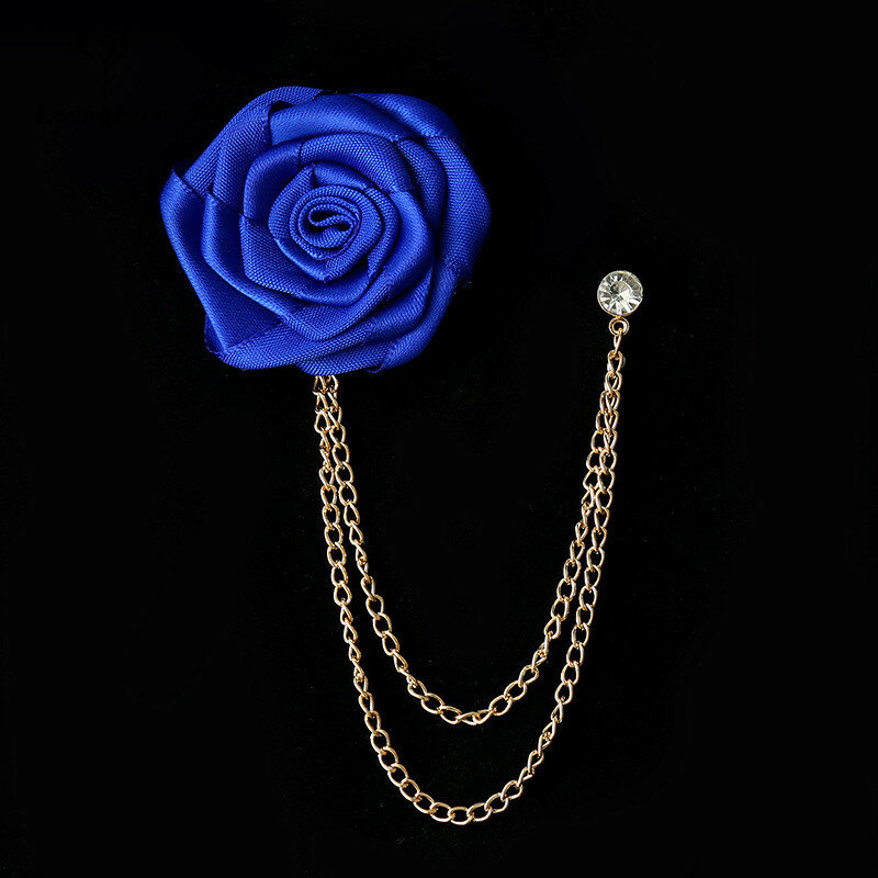Bridegroom Wedding Brooches Cloth Art Hand-Made Rose Flower Brooch Lapel Pin Badge Tassel Chain Men Suit Accessories Boutonniere