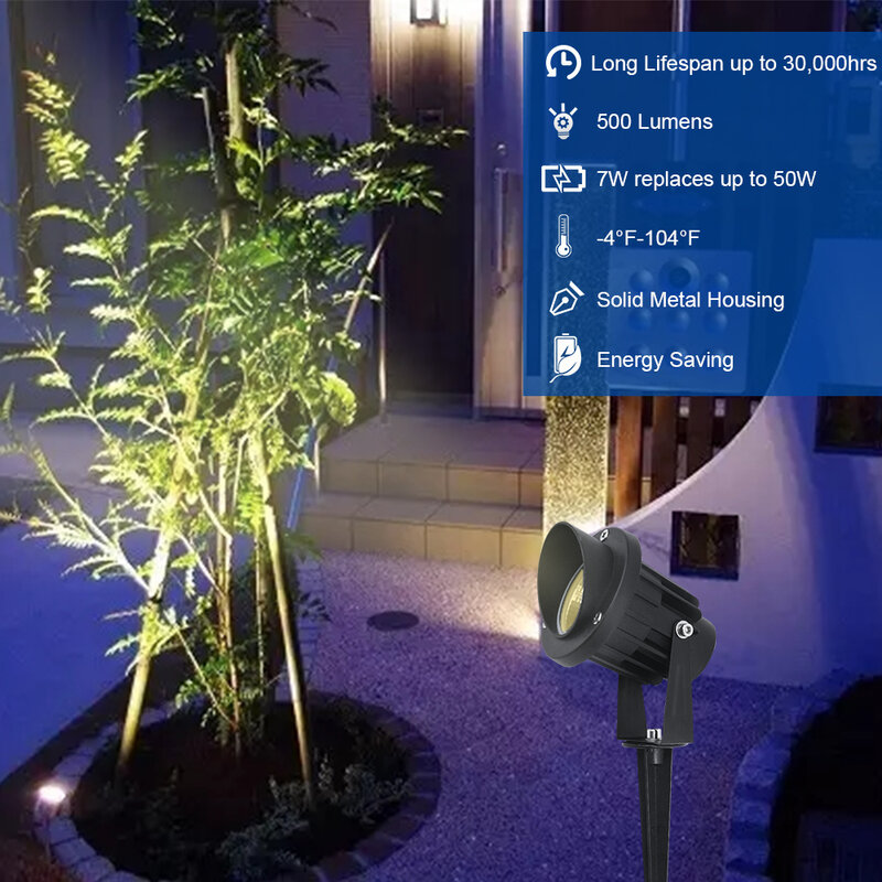 저전압 LED 조경 조명, 야외 스포트라이트, 정원 마당 파티오 통로용 따뜻한 흰색, 방수 3000K, 12V, 24V, 7W, 4 팩