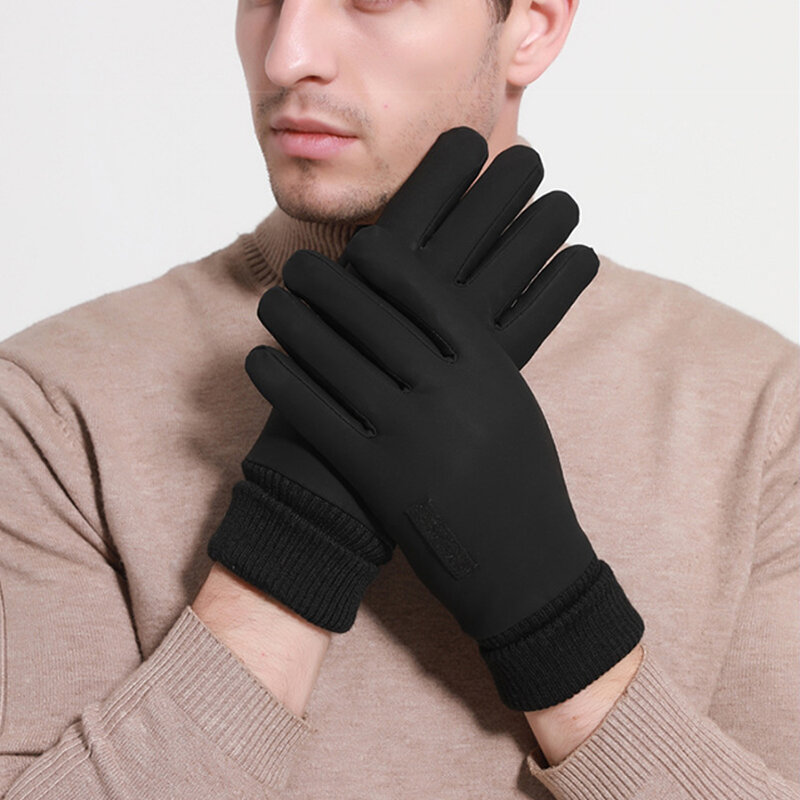 Sarung tangan layar sentuh pria, aksesori baju Sarung tangan musim dingin gaya sederhana