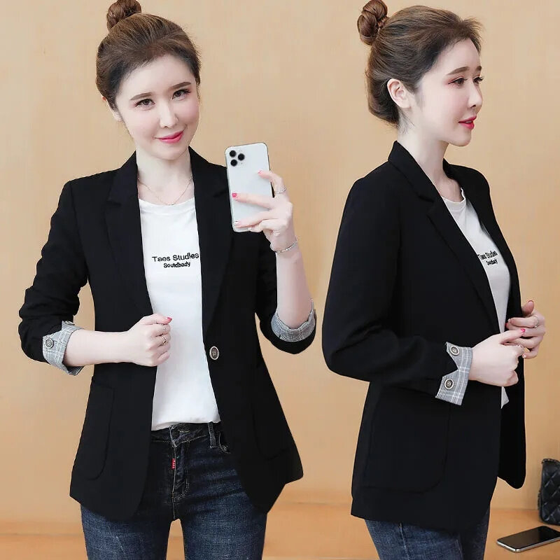 Jaket Blazer wanita, jas kerja Kantor Wanita Mode, Blazer bisnis satu kancing baru 2024, jaket Formal luar ruangan
