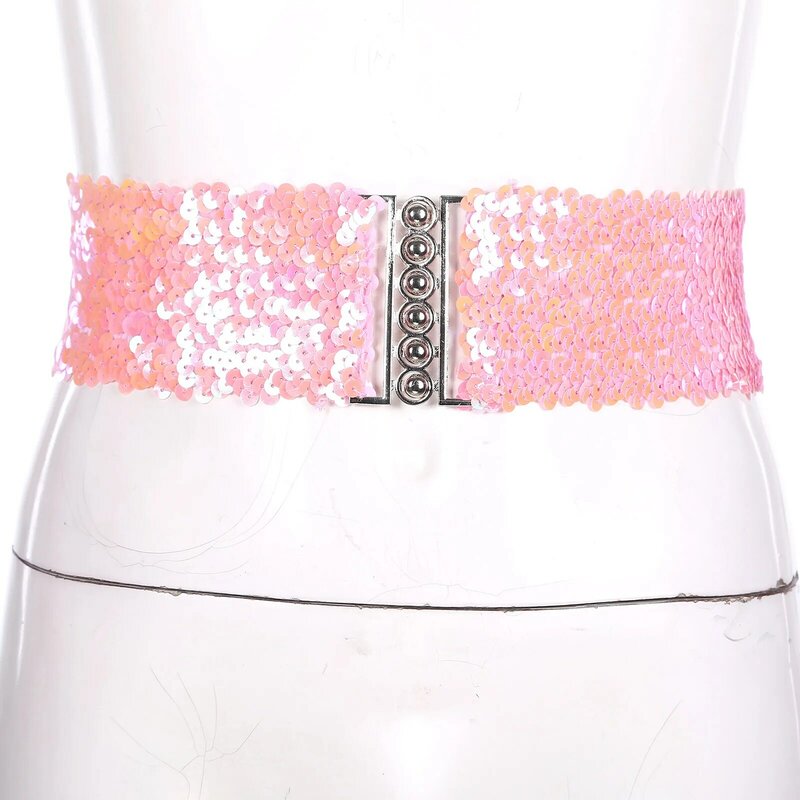 Womens Sparkling Sequin Waist Belt Widen Elastic Girdle Belt Hemispheric Fastener Glitter Belt Accessory for Party Costumes