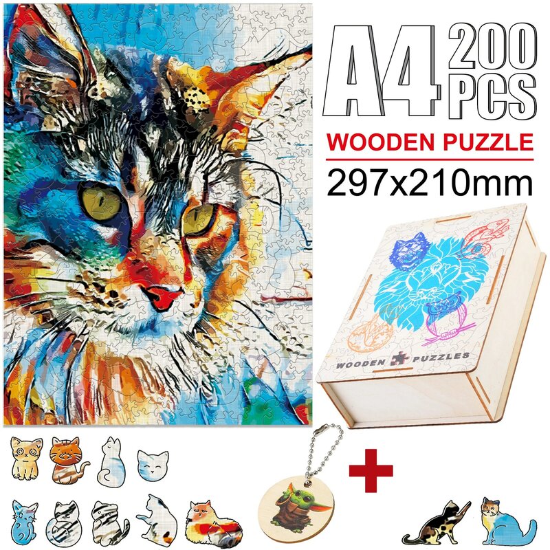 Wykwintne drewniane Puzzle z motywem zwierzęcym elegancki kształt Kitty gry-układanki dla dorosłych dzieci piękne zwierząt intelektualna zabawka DIY rzemiosło